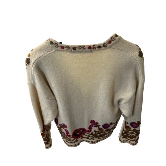 Cream Wool Cardigan / Sweater with Multicolor patterns. "French Connection" - Picture 5 of 8